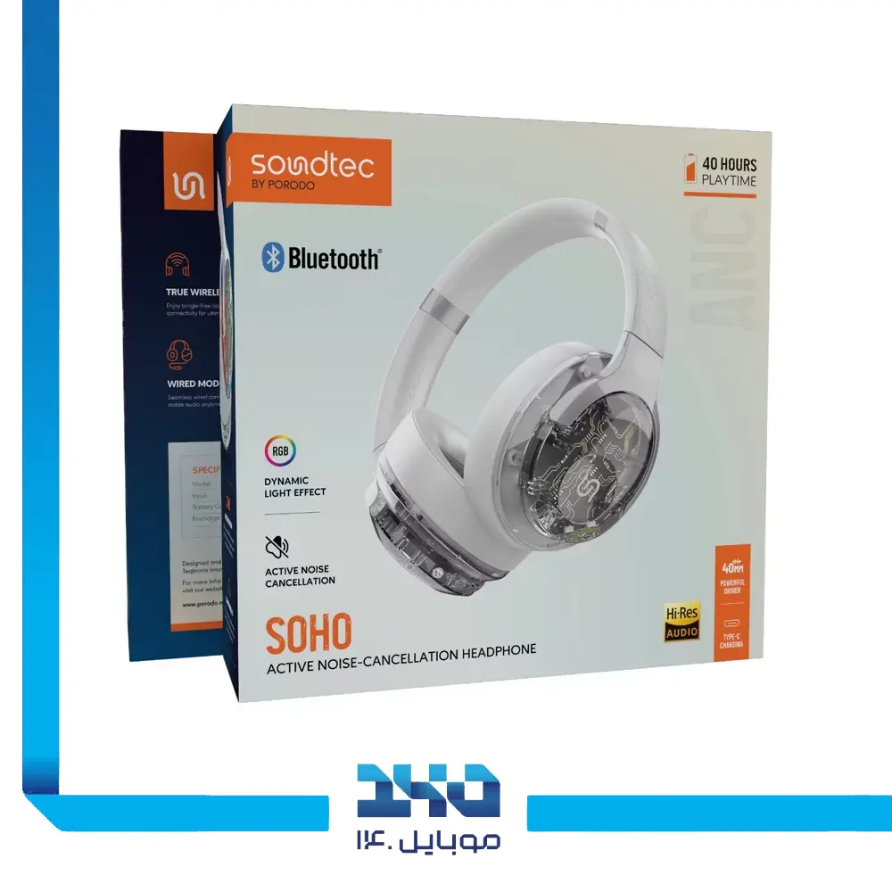 هدفون بیسیم پرودو با نویز کنسلینگ (ANC) مدل (Soundtec Soho)