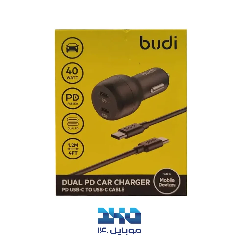 شارژر فندکی 40 وات بودی مدل CC108RTTB به همراه کابل دو سر USB-C