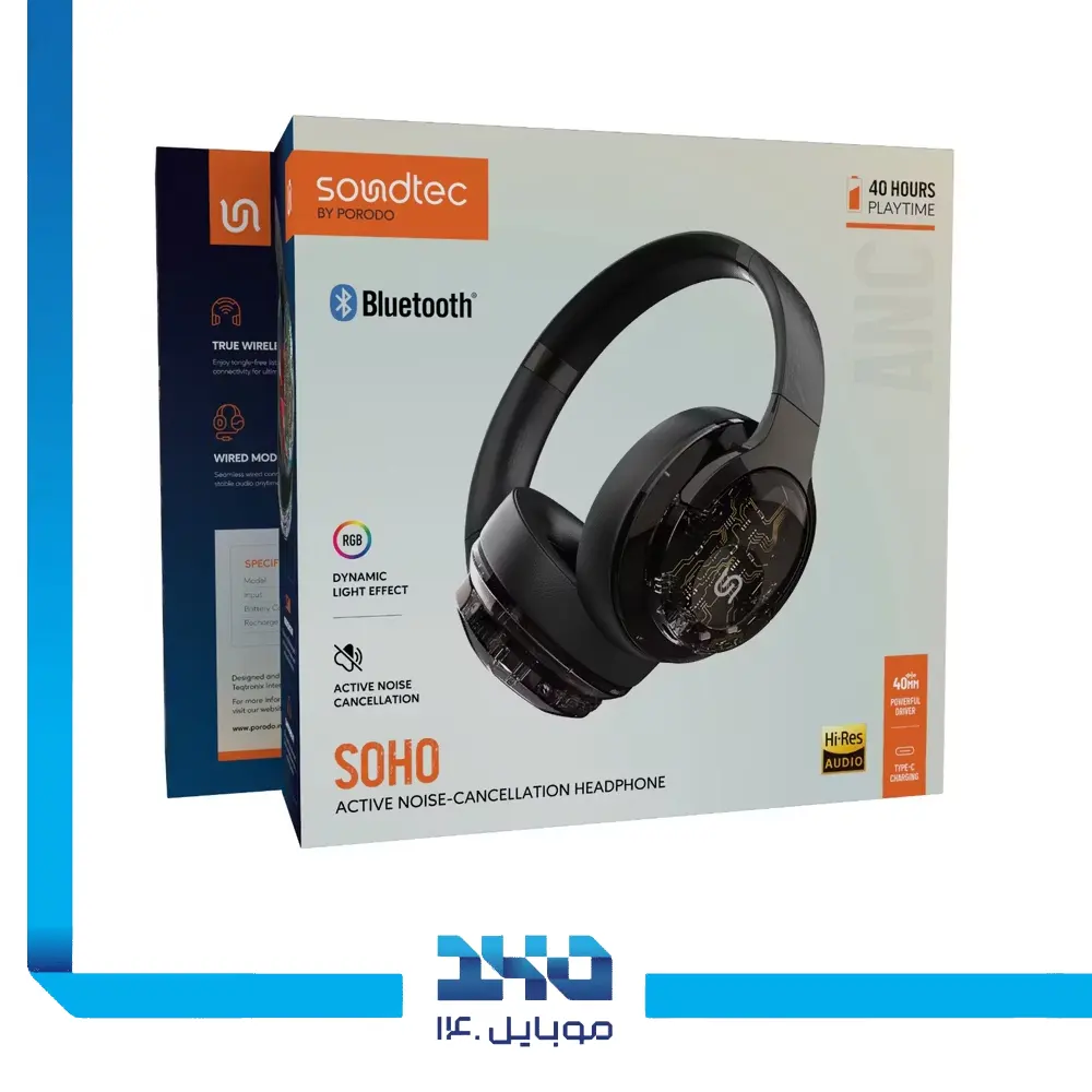 هدفون بیسیم پرودو با نویز کنسلینگ (ANC) مدل (Soundtec Soho)
